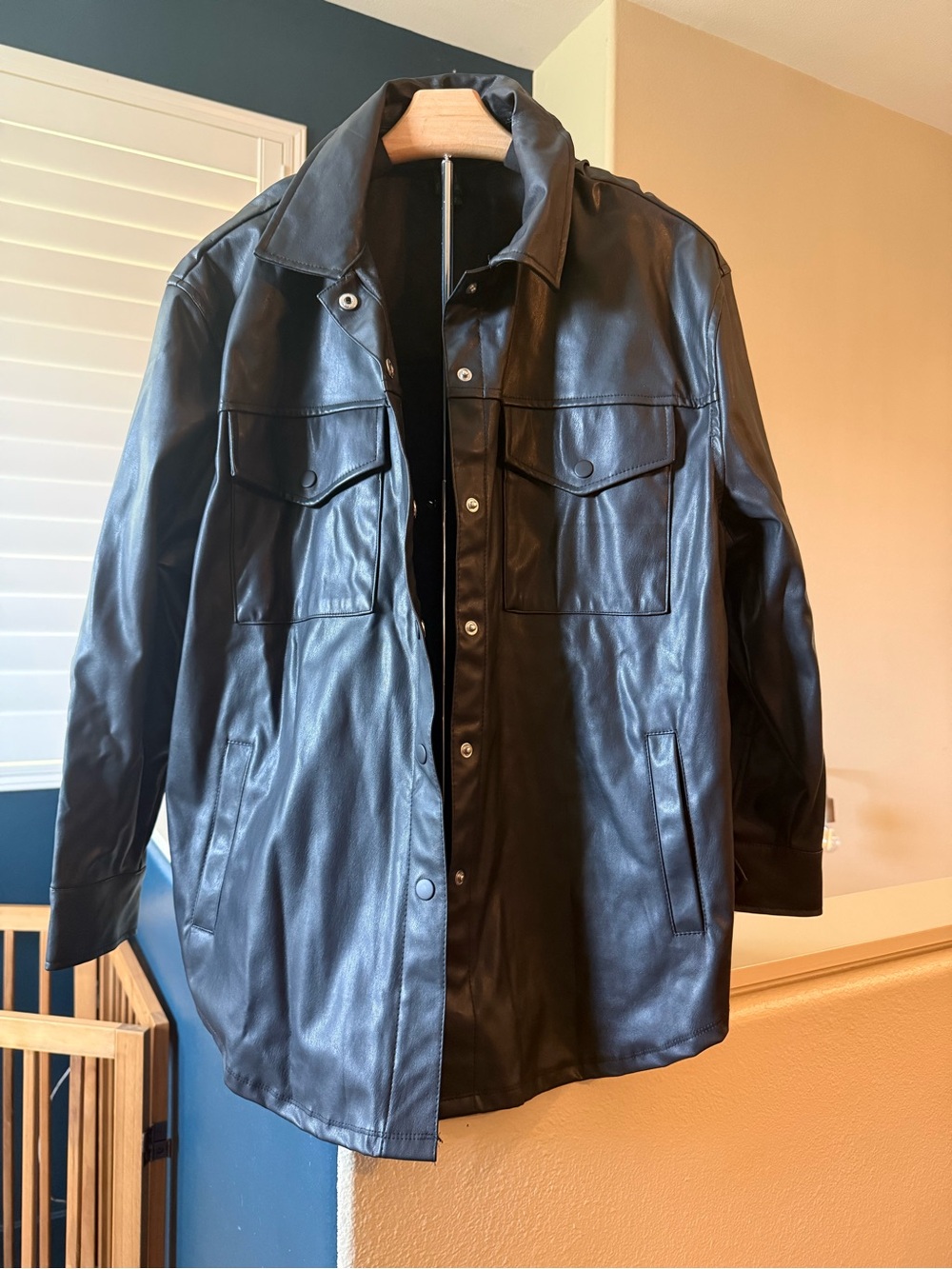 wild fable Black Faux Leather Shirt Jacket - Snap Front